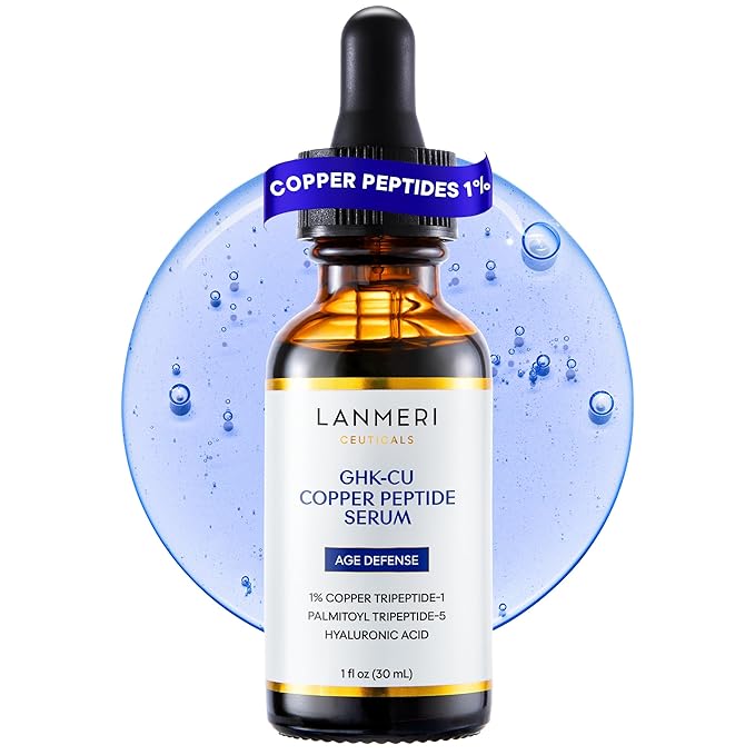 Lanmeri Copper Peptide Serum for Face: 1% Copper Peptide (GHK-Cu) Anti-Aging Serum to Smooth Fine Lines, Improve Elasticity & Boost Collagen - Soothe & Repair Skin Barrier with Centella Asiatica -30ml