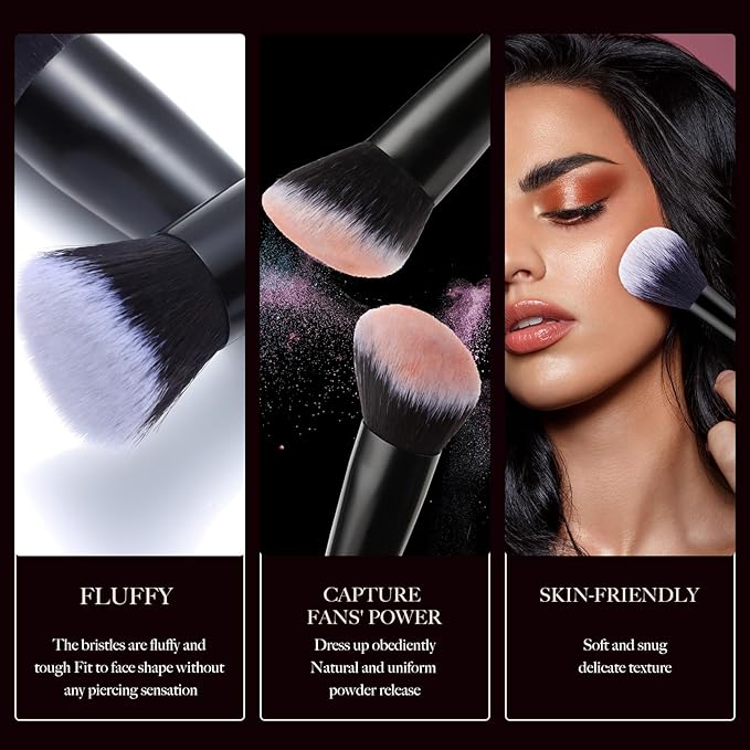 Professional Makeup Brush Set, 25Pcs Powder Foundation Blush Eyeshadow Brushes with Travel Case. All in One Brush Set, Soft Synthetic Vegan & Cruelty-Free(black)