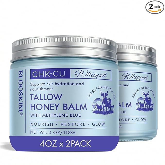 Copper Peptide GHK-Cu Beef Tallow: Grass-Fed Blue Balm for Mature Skin - Face and Body Moisturizer with Methylene Blue, Manuka Honey & Vitamin E – Natural Skincare for Dry & Sensitive Skin – 2PCS