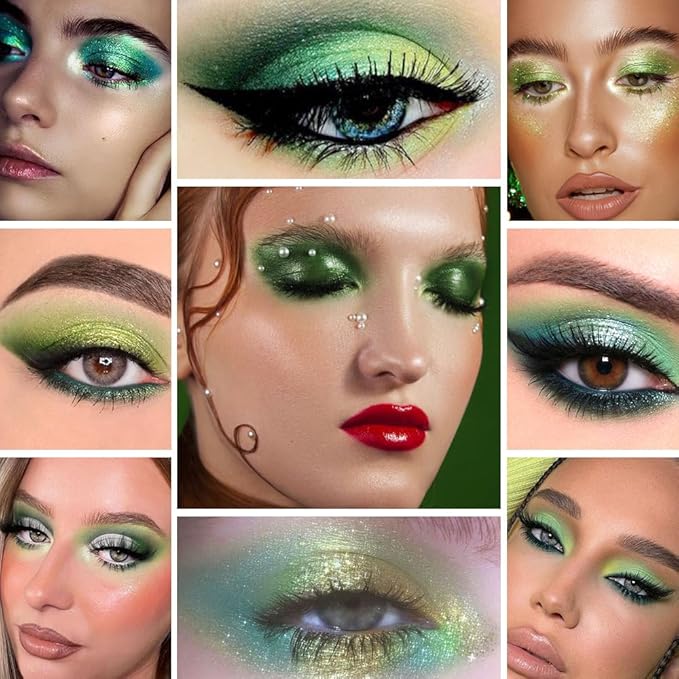 CAKAILA Smokey Green Eye Shadow Makeup Palette,15 Colors Bright Forest Emerald Dark Green Shimmer Matte Makeup Pallet,Long Lasting Waterproof for Daily and Halloween