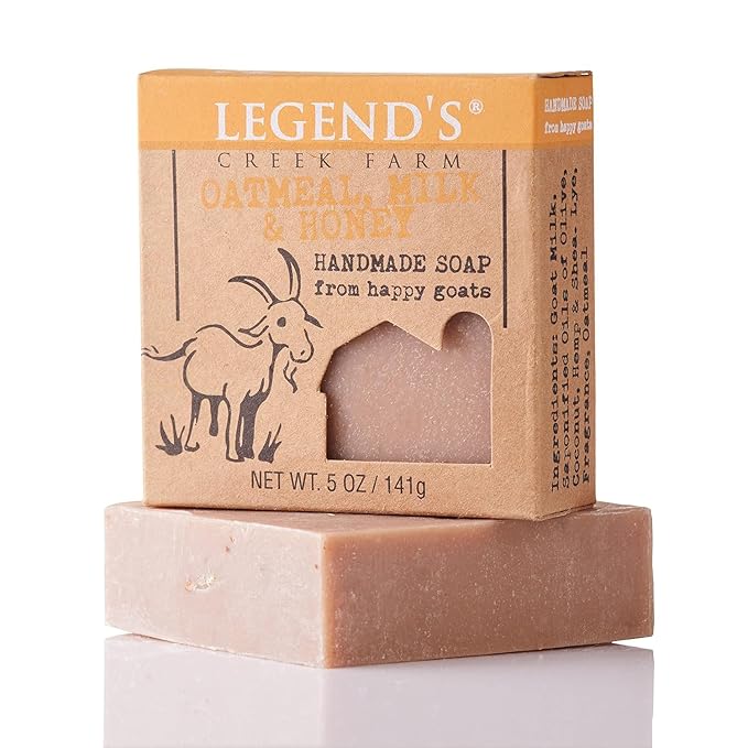 Legend's Creek Farm Goat Milk Soap - Cleansing Moisturizing Bar for Hands and Body - 5 Oz Creamy Lather, Nourishing, Gentle Natural Soap for Sensitive Skin (Oatmeal, Milk & Honey, Pack of 5)