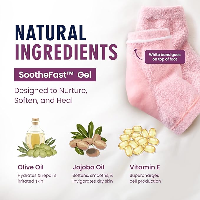 Dr. Frederick’s Original Moisturizing Fuzzy Heel Socks - Cozy Gel-Lined Socks for Dry Cracked Heels - 2 Pairs - Overnight Foot Care with Olive Oil, Vitamin E - Gifts for Women & Men - Relaxing Rose