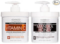 Advanced Clinicals Vitamin C Brightening Cream + Manuka Honey Body Lotion & Face Moisturizer 2pc Skincare Set For Women & Men | Body Butter Creams Help Reduce Appearance Of Dark Spots & Dry Skin, 2pc