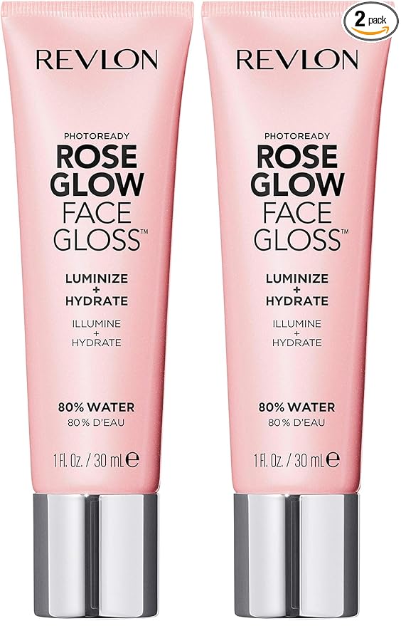 Revlon PhotoReady Face Gloss Rose Glow Primer, Makeup for All Skin Types, Hydrates, Illuminates & Moisturizes, Infused with Glycerin & Olive Oil Extract, 80% Water, 1 Fl Oz (Pack of 2)