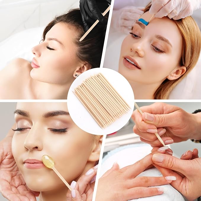 JANYUN Hair Removal 200 Pcs Eyebrow Wax Sticks, Wooden Waxing Spatulas for Small Detailed Areas, Orange Wood Nail Sticks
