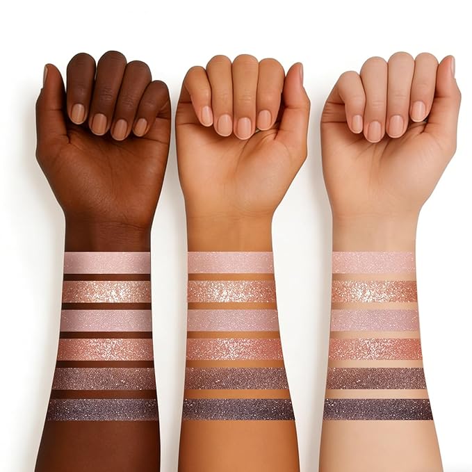 6 Colors Shimmer Glitter Eyeshadow Palette, 2 High-Shine Sparkle & 4 Fine Shimmer Shades with Mirror, Mini Travel Size, Highly Pigmented Long Lasting Metallic Finish Makeup Palette for Daily