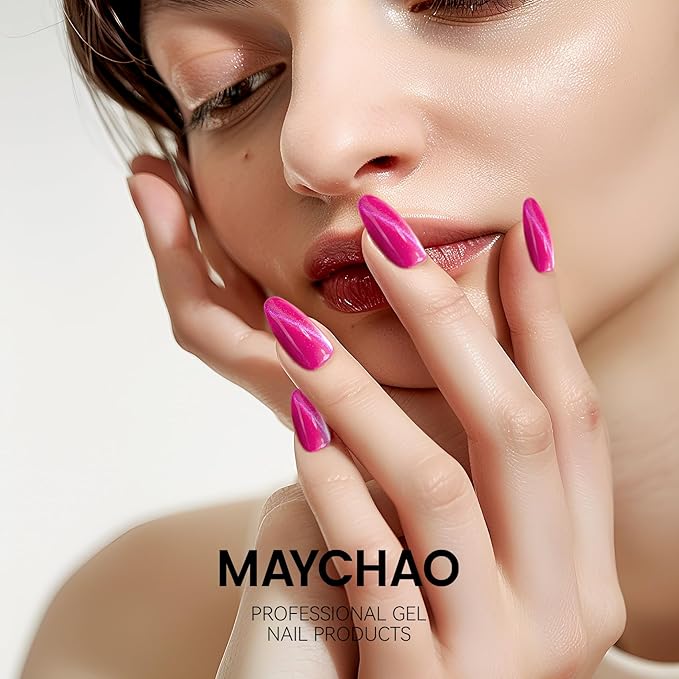 MAYCHAO 15ML Cat Eye Gel Nail Polish 1Pc Hot Pink Holographic Magnetic Gel Polish Soak off Nail Polish for Nail Art Manicure Salon DIY at Home, 0.5 OZ