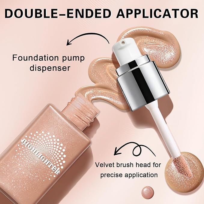 IONSGAKO Liquid Highlighter Makeup, Cream Glassy Highlighter for Face Natural Glow Finish Illuminator Buildable Long Lasting Illuminating Glow Makeup - 01 Light Glow