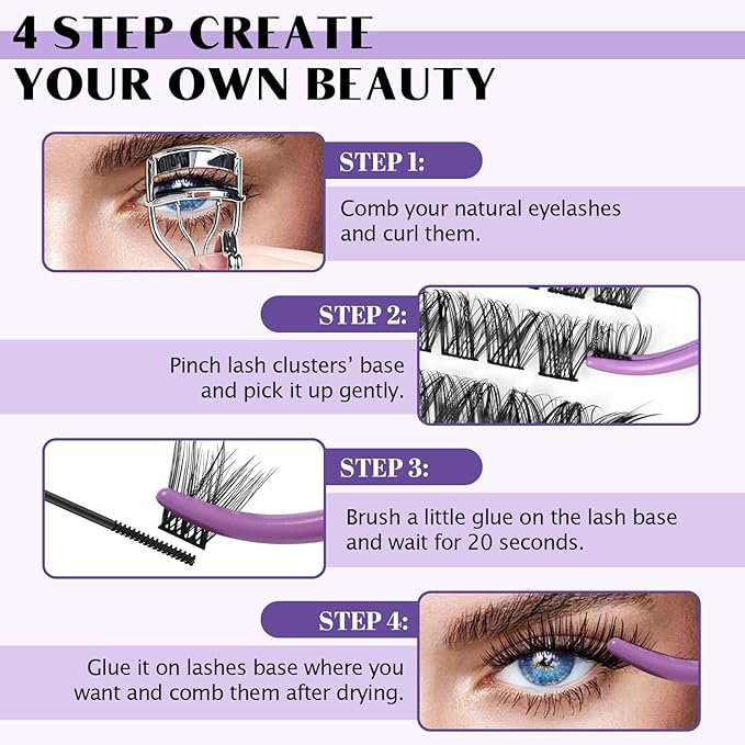 DIY Lash Extension Kit 120pcs Individual Lashes Cluster B&Q D Curl Eyelash Extension Kit Lash Clusters with Lash Bond and Seal and Lash Applicator Tool for Self Application (Kit-12-18MIX)