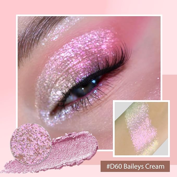 Refillable Eyeshadow Palette - Matte/Glitter/Duo-Chrome Pressed Powder & Cream Formula, Neutral/Shimmer/Smokey Multichrome, Travel-Friendly Iron Pan Refills (Chameleon, D60)