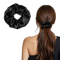 ZLYC 100% Mulberry Silk Hair Tie Scrunchie 19 Momme Gentle Creaseless Dent-Free Ponytail Holder for Women, 6cm Solid Black