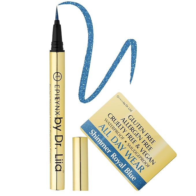 EPILYNX Liquid Eyeliner - Hypoallergenic Eyeliner with Fine Brush Tip, Long-Lasting Waterproof Eye Liner - Cruelty-Free, Vegan, Gluten-Free, Smooth Liquid Eye Liner, Shimmer Royal Blue 2mL