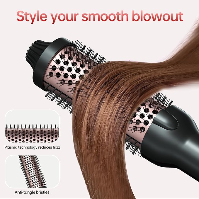 Hahahope 1.5 Inch Thermal Brush, Heated Round Brush for Blowout Look with Negative Ions & Ceramic, 30s Fast Heating Curling Iron with 10 Temperature Settings for Volumizing, Travel Hair Styling Tool