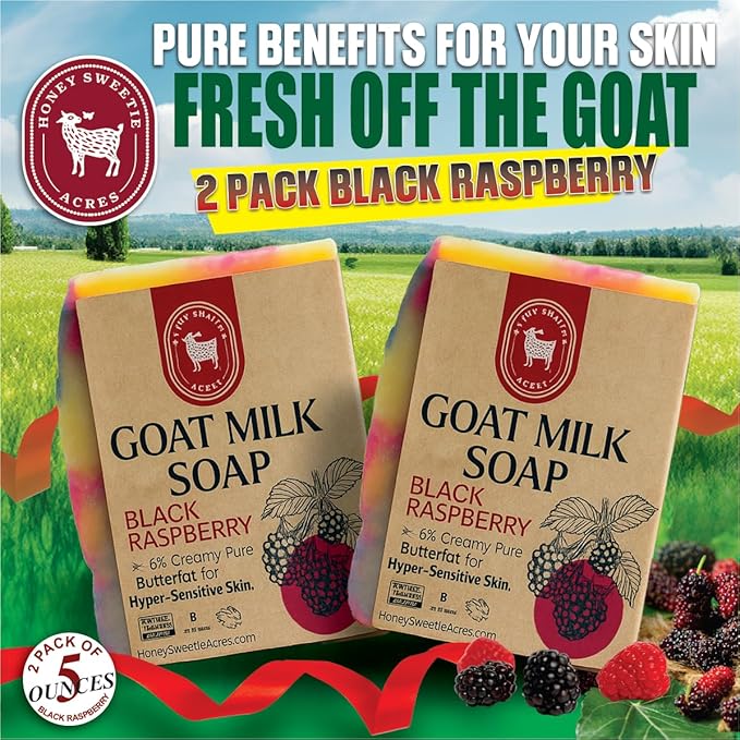 Honey Sweetie Acres 2-Pack Black Raspberry Goat Milk Soap - Handmade 5 oz Bar, Made with Natural Ingredients, Moisturizing & Gentle, Made in the USA (Black Raspberry)