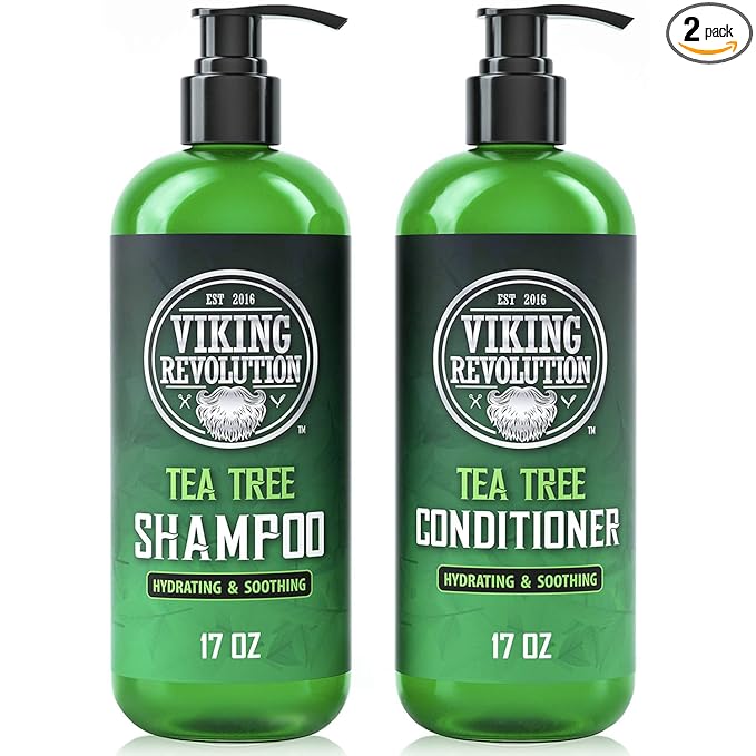 Viking Revolution Tea Tree Shampoo and Conditioner Set - Hydrates, Moisturizes & Soothes Dry and Itchy Scalps - With Natural Tea Tree Oil - 17 oz