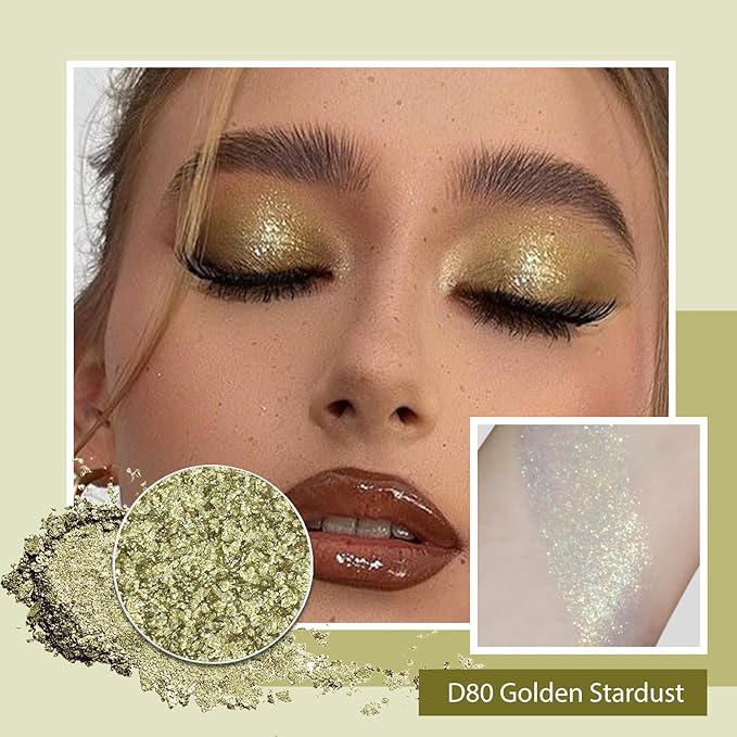 Refillable Eyeshadow Palette - Matte/Glitter/Duo-Chrome Pressed Powder & Cream Formula, Neutral/Shimmer/Smokey Multichrome, Travel-Friendly Iron Pan Refills (Glitter, D80)
