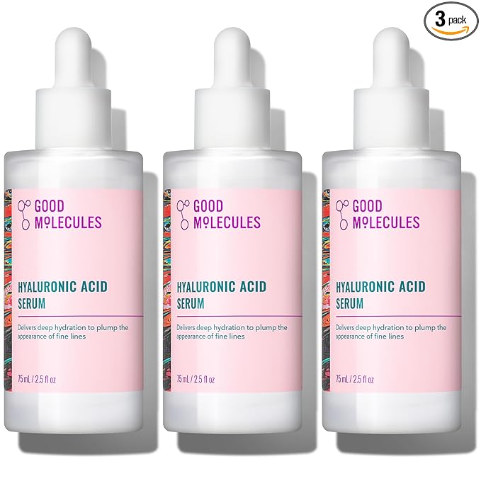 Good Molecules Hyaluronic Acid Serum Pack 3 – 75 ml / 2.5 fl oz Each | Lightweight Facial Serum with 1% Hyaluronic Acid for Hydration