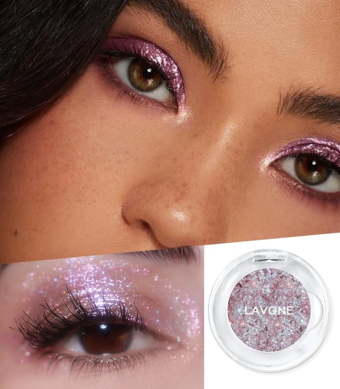LAVONE Multichrome Eyeshadow, Iridescent Purple-Pink-Gold Eyeshadow Powder, Multidimensional Sparkle with One-Swipe Color, Highly Pigmented, Smooth Non-Falling