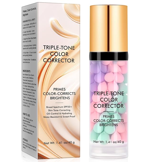 Primer for Face, 3 In 1 Face Primer Before Makeup, Moisturizes-Sunscreen Cream SPF50+ Triple-Tone Color Corrector for Isolation, Smoothing Skin Gripping