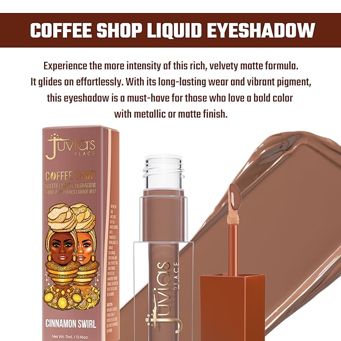 Juvia's Place Coffee Shop Liquid Eyeshadow Cinnamon Swirl - Matte Finish for Rich, Long-Lasting Color, Waterproof, and Smooth Texture - Buildable and Vibrant - Ideal for All Skin Tones, 0.08 fl oz
