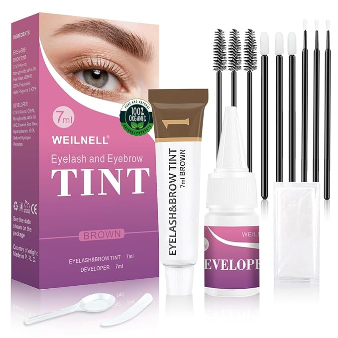 Eyelash & Eyebrow Color Kit, 2 in 1 Professional Instant Lash & Brow Color Kit with Natural Results, Easy to Use, Eye Brow & Eye Lash Coloring Set DIY Hair Coloring for Salon Home Use 7ml (Brown)