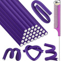 Syhood 30 Pcs Flexible Curling Rods 9.45 Twist Foam Rollers Soft Foam No Heat Hair Rods Rollers and 1 Steel Pintail Comb Rat Tail Comb for Women Long Short Hair(Purple,9.45 x 0.3 Inch)