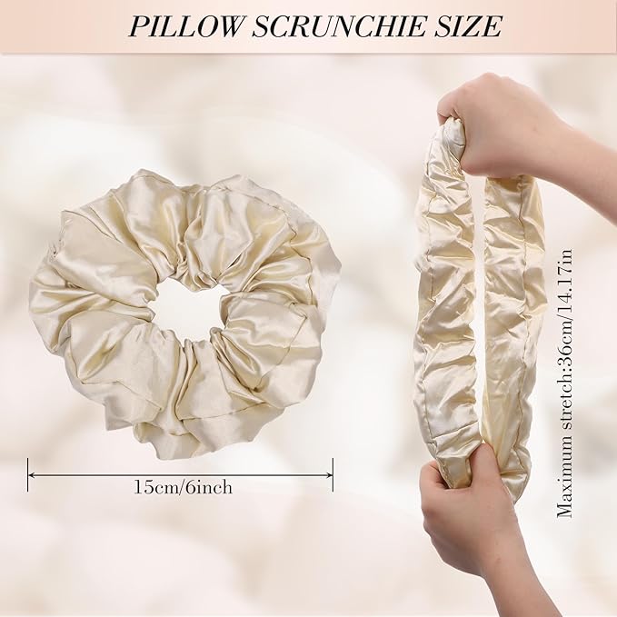 3Pcs Large Satin Hair Scrunchies, 6Inch Pillow Satin Scrunchies for Thick Curls Sleepy Hair Tie Self-Care Gifts