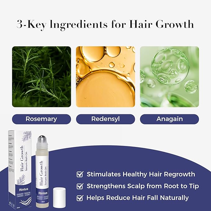 Hair Growth Serum Roll On,3% Rosemary, 6% Batana oil,3% Redensyl & 2% Anagain| No-Rinse, Fast-Absorbing | For Thinning Hair & All Hair Men & Women (1 Pcs)