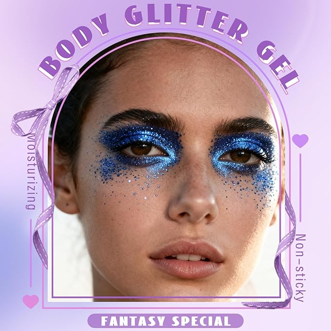 HOSAILY Roll-on Blue Body Glitter Gel for Face Hair, 4th of July Patriotic Veterans Day Accessories, Chunky Mermaid Sequins Festival Party Rave Outfits Halloween Face Paint Glitter Makeup for Women