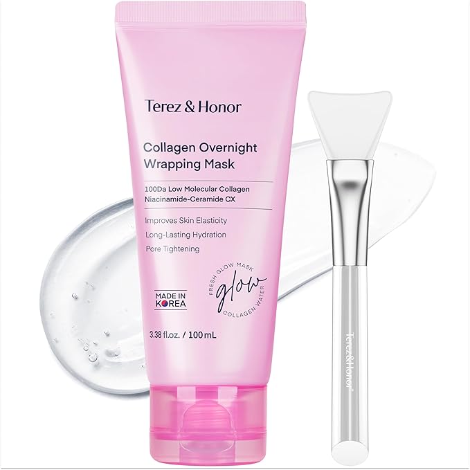 TEREZ & HONOR Collagen Night Wrapping Peel Off Mask: Korean Face Mask for Elasticity, Hydrating & Glow - 100Dalton Smallest Molecular Collagen - Dermatologist Tested 3.4 FL OZ