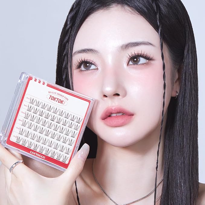 CORINGCO Toktok Hara Light Self Adhesive False Eyelashes, Natural Look, No Glue Needed, Assorted Set of 9/10/11mm, Reusable Lash Clusters Kbeauty - Sharp
