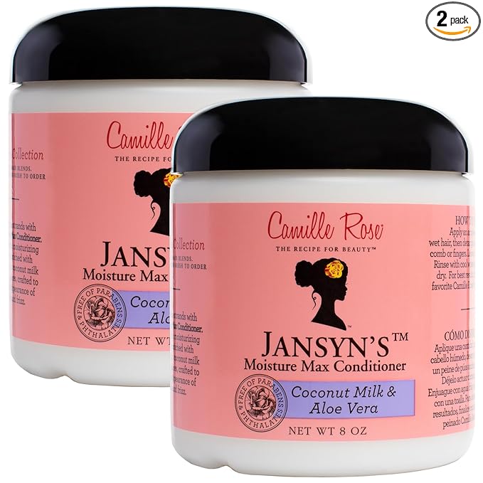 Camille Rose Conditioner, Jansyn’s Moisture Max 2-Pack – Detangler, Deep Conditioner for Dry, Damaged Hair, Frizz Control, 8 Oz Ea