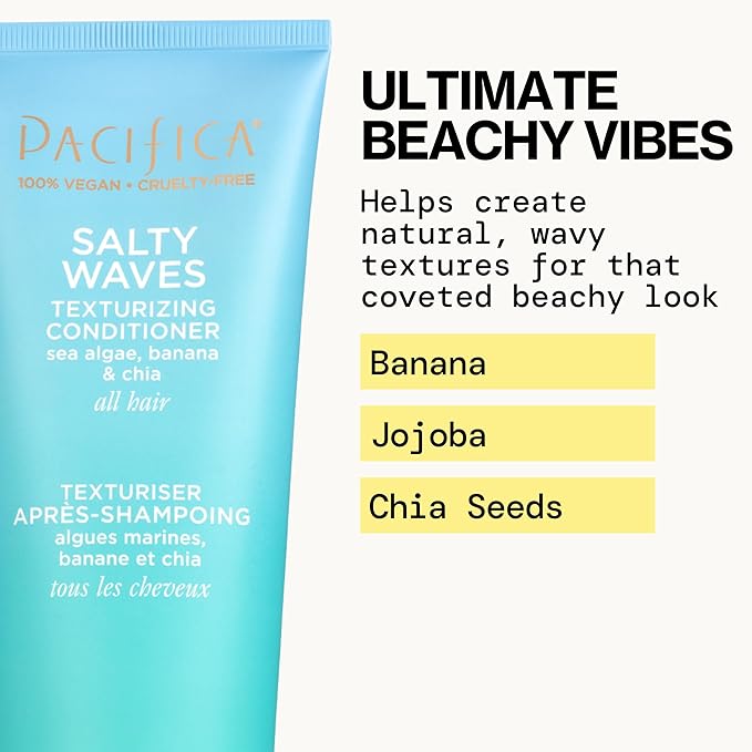 Pacifica Salty Waves Texturizing Shampoo & Conditioner Set – Beachy Waves Hair Care for Fine or Wavy Hair, Sea Salt & Banana for Volume & Texture, Sulfate Free Surf Hair Duo, 12 oz Each