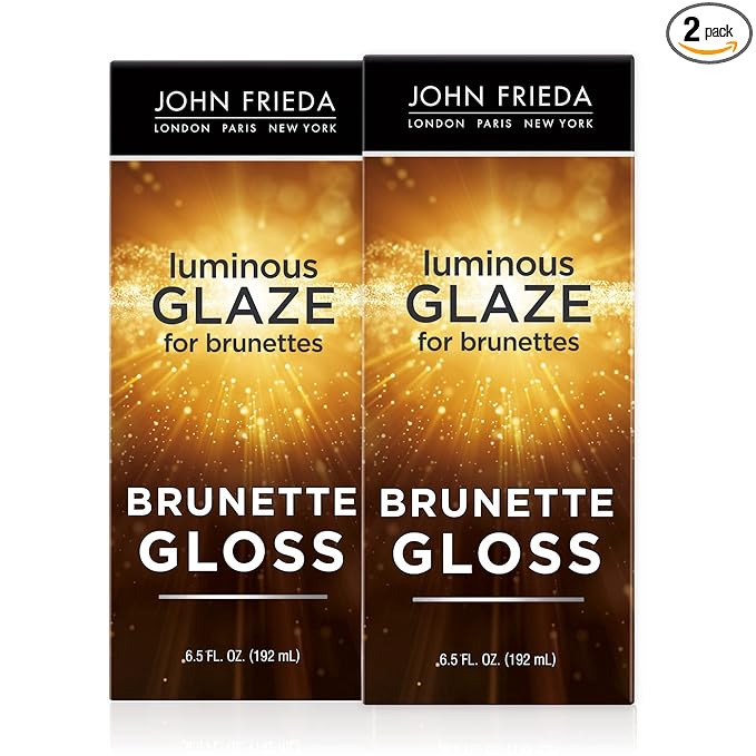 John Frieda Brilliant Brunette Luminous Hair Glaze, Hair Gloss Enhances Rich Color and Boosts Shine for Silky Brunette Hair, Enhances While Mending Damaged Hair Surfaces, 6.5 Oz, Pack of 2