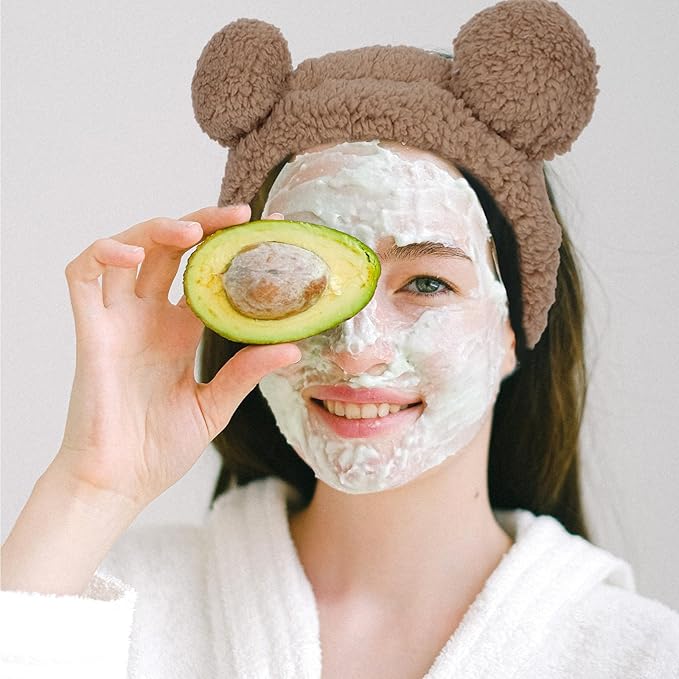 YISSION 4PCS Spa Headband cat/bear/Snail/Bunny Ears Head Band for Face Wash Makeup Skincare Facial Headband Elastic Hair Band Microfiber Headbands for Women Girls
