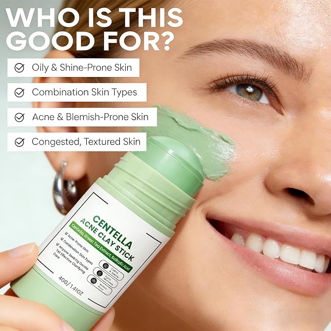 Clay Mask Stick for Blackhead, Deep pore Cleansing, Exfoliator Blackhead Remover Pore Cleanser Gentle Exfoliation Skin, Hydrating & Moisturizing Face Mud Mask for All Skin Types, (Green*2pcs)