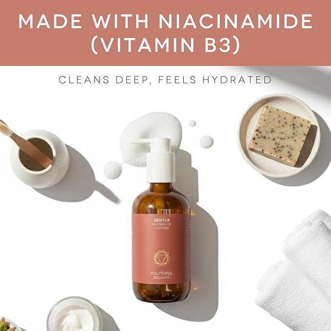 YOUTHFUL BALANCE Niacinamide Face Cleanser - Gentle Sulfate Free Daily Wash for Sensitive Skin - Vitamin B3 for Visibly Refined Pores & Reduced Redness - Fragrance Free - 240ml