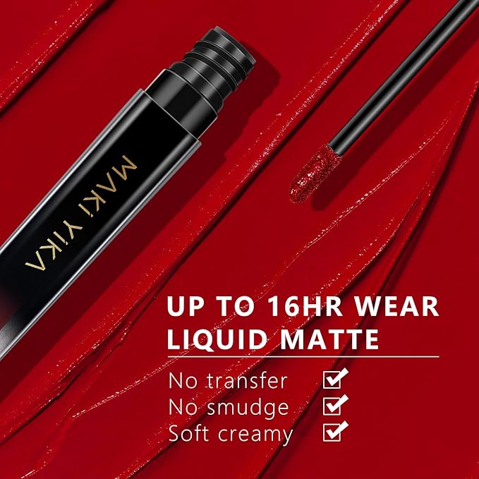 MAKI YIKA Dark Red Lipstick for Women Color Stay Long Lasting Lipsticks, No Smudge Matte Liquid Lipstick Transferproof Cruelty-Free Lip Color | PARTY GO