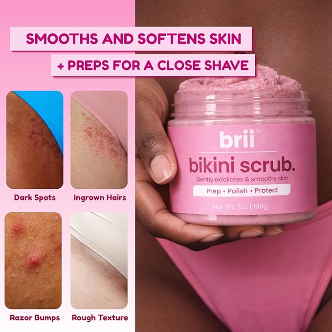 brii Exfoliating Pre Shave + Pre Wax Bikini Area Scrub For Skin Prone To Razor Bumps, Ingrown Hairs & Dark Spots – Gentle Bikini Line & Intimate Area Scrub for Smooth, Even-Tone Skin