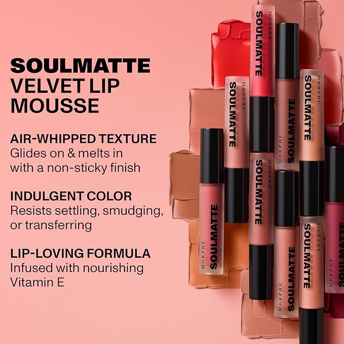 Morphe Soulmatte Velvet Lip Mousse - Air-Whipped Matte Lipstick for Women with Vitamin E to Hydrate, Soften & Smooth - Provides Long Lasting & Velvety Formula - My Boo (0.13 Fl Oz)