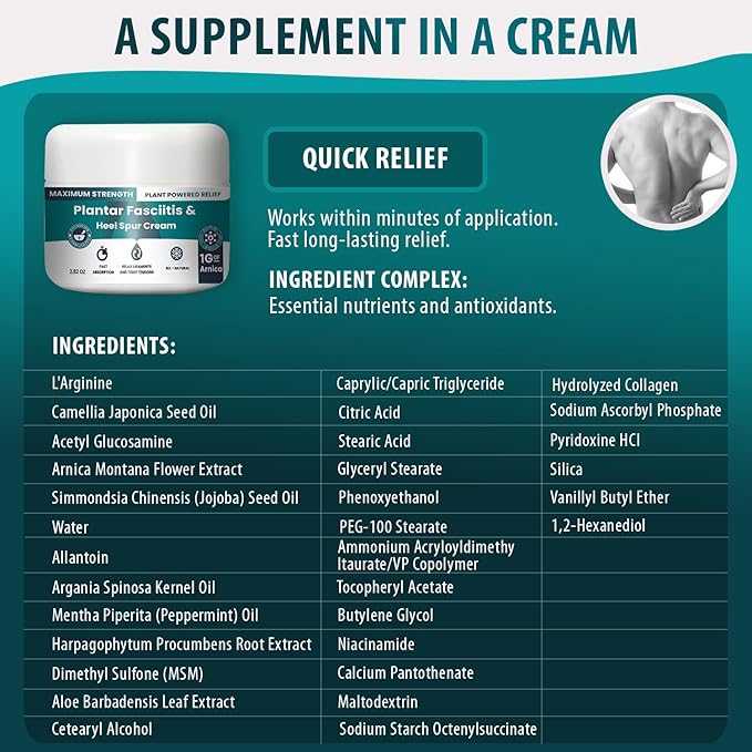 M PAIN MANAGEMENT TECHNOLOGIES Plantar Fasciitis And Heel Spur Cream By PMT - Cream For Foot Relief. High Concentration of Arnica; Vitamin B6, MSM, Glucosamine - To Soothe and Relieve - 2.82 OZ