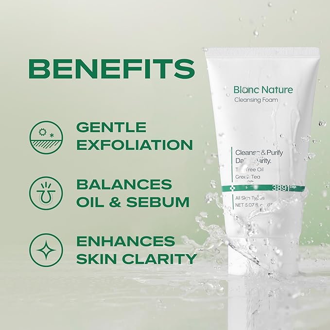 Cleansing Foam, Tea Tree Pore Deep Facial Cleanser for Oily & Sensitive Skin, Centella Asiatica, Green Tea, Korean Skincare, 5.07 fl oz (150 ml)