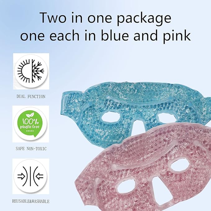 Cooling Gel Eye Mask, Reusable Cold Compress for Puffy Eyes & Dark Circles, Soft Plush Ice Pack for Headache Relief, Sinus Pain, Migraine - 2 Pack
