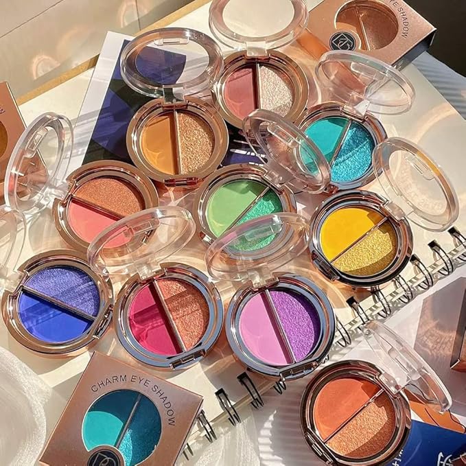 Double color eye shadow, high pigment eye makeup palette, matte shimmer metal eye shadow powder, waterproof and durable color eye makeup (06#Dream talk purple)