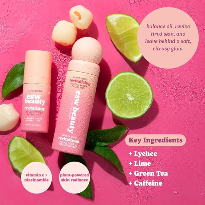 ESW Beauty Mini Facial Mist Duo Kit – Hydrating Face Spray Set with Coconut Dreams & Lychee Breeze – Travel Size Toner Mists to Prime & Set Makeup – Great Gift for Teen Girls