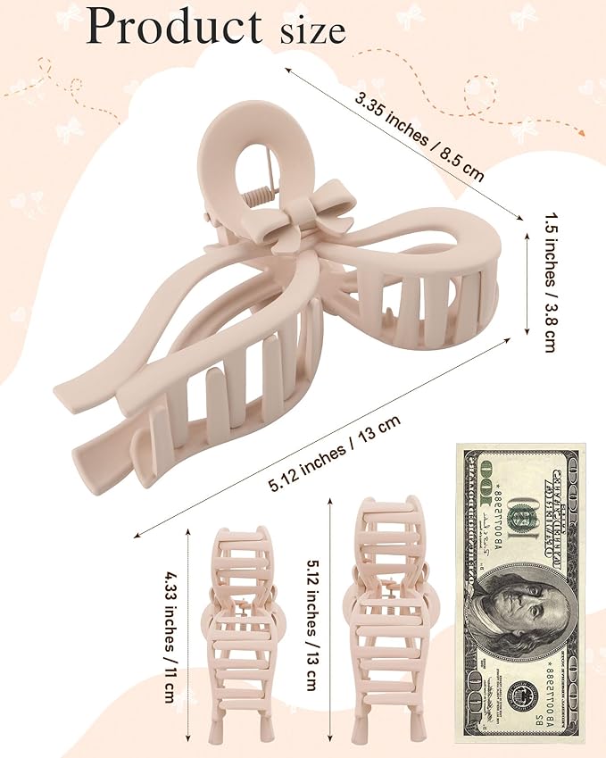 4 PCS Bow Hair Clips for Women Bow Claw Clip 5" Extra Large Hair Claw Clips for Thick and Long Hair Cute Bows Big Clip Mother’s Day Gift for Mom