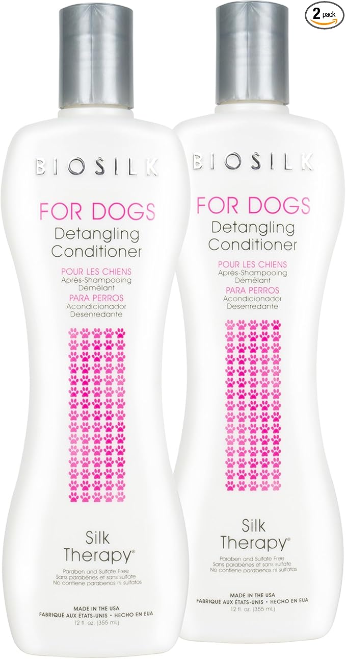 BioSilk for Dogs Silk Therapy Dog Detangling Conditioner, Dog Coat Conditioner to Help Smooth Knots and Tangles and Support Soft Manageable Coats During Routine Grooming, 12 Fl Oz - 2 Pack