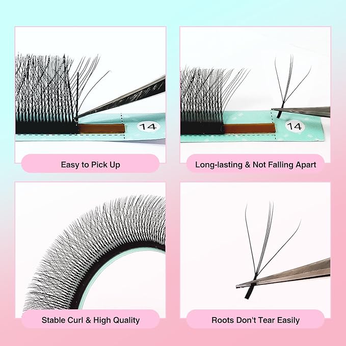 VAVALASH 3D Dual-core W Shape Eyelash Extension 3D W Premade Fans 0.07 D Curl Volume Lash Extensions Easy Fanning False Lashes Matte Black Premade Cluster W Lashes(Dual-core-3D-0.07-D-8-15mm）