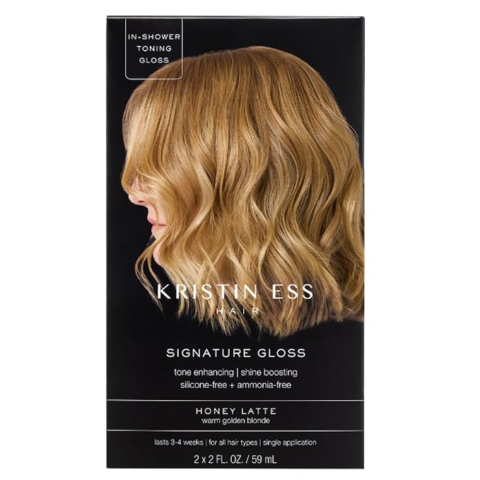 Kristin Ess Hair Gloss in Honey Latte Warm Golden Blonde - 4 Wk Semi Permanent Hair Color for Women - Golden Blonde Color Depositing Conditioner & Toner for Vibrant Color + Shine - Hair Dye Glaze