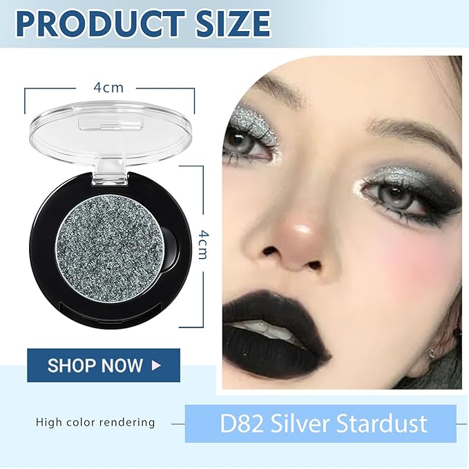 Refillable Eyeshadow Palette - Matte/Glitter/Duo-Chrome Pressed Powder & Cream Formula, Neutral/Shimmer/Smokey Multichrome, Travel-Friendly Iron Pan Refills (Glitter, D82)